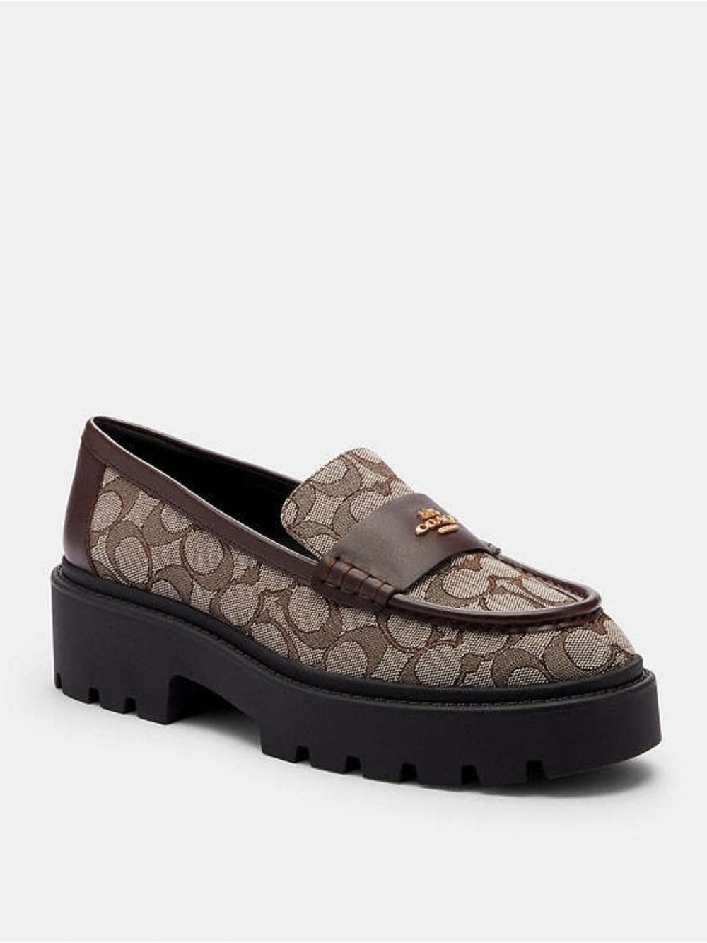 Coach Brown Signature Canvas Penny Loafer with Black Lug Sole - Picture 3 of 13